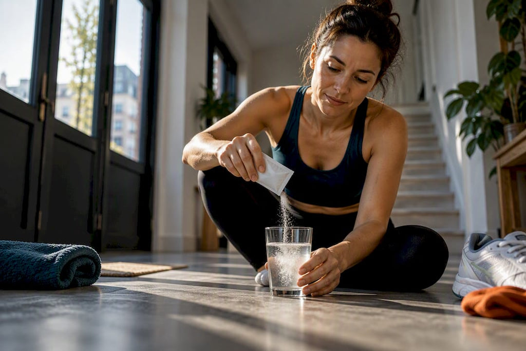 Sporter maakt elektrolyten drankje na training